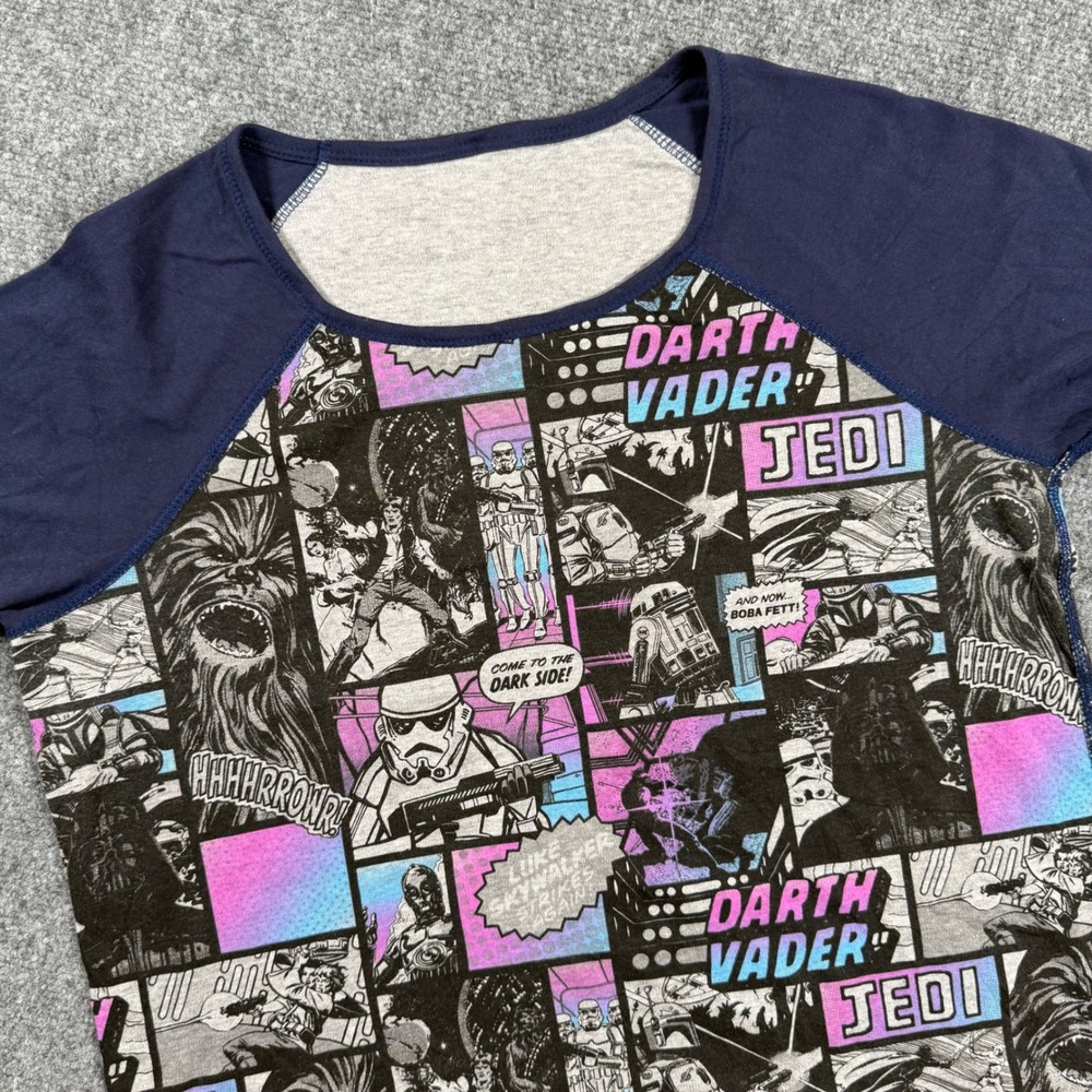 Star Wars T‎ Shirt Darth Vader Jedi Comic Collage Raglan Design Top Women's